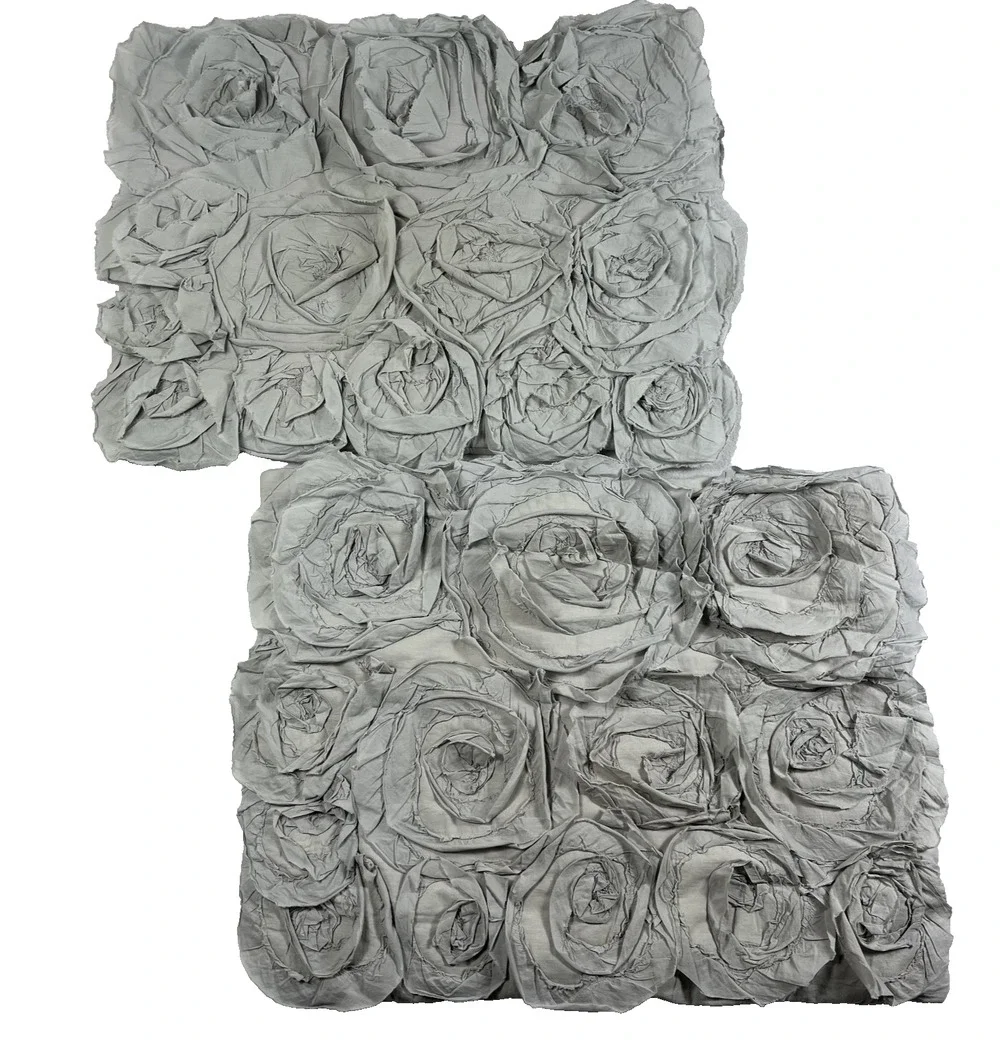 Pottery Barn Monique Lhuillier Standard Pillow Shams (2) Gray All-Over 3D Rosset